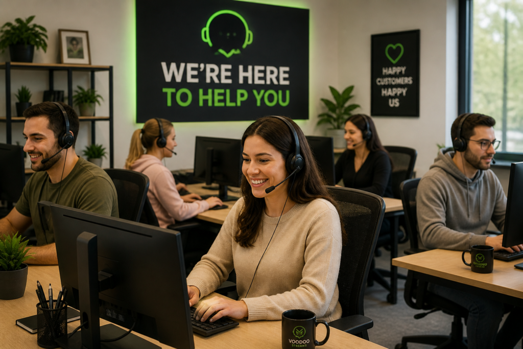 voodoo streams iptv customer support team call center helping users setup service