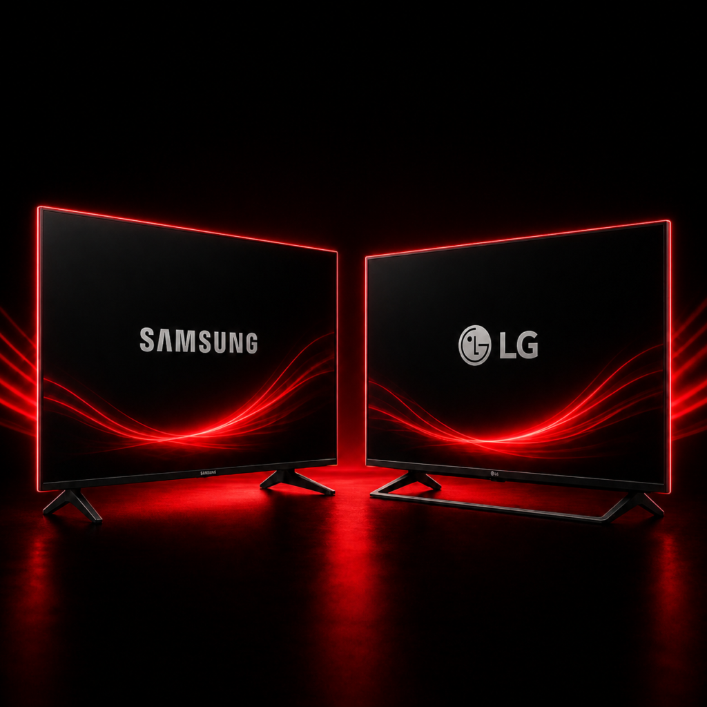 Bomba TV IPTV on Samsung and LG smart TVs with red neon lighting effect